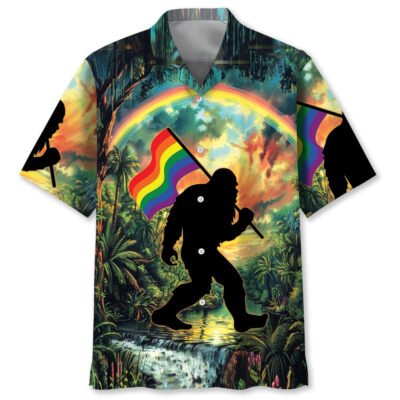 Bigfoot Pride Flag Hawaiian Shirt, Funny Hawaiian Shirt, Cool Hawaiian Shirt, Best Hawaiian Short Sleeve Shirt