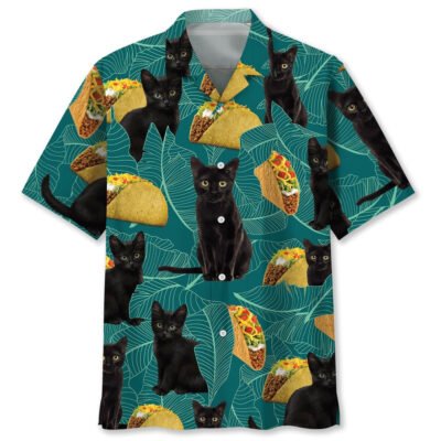 Black Cat Food Hawaiian Shirt, Cat Hawaiian Shirt, Funny Hawaiian Short Sleeve Shirt