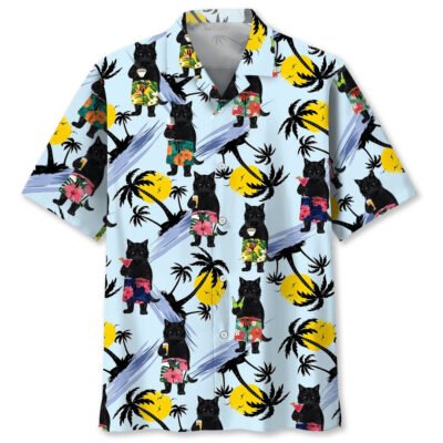 Black Cat Summer Hawaiian Shirt, Cat Hawaiian Shirt, Funny Hawaiian Shirts