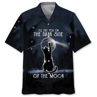 Black Cat The Dark Side Of The Moon Hawaiian Shirt, Cat Hawaiian Shirt, Funny Hawaiian Shirts