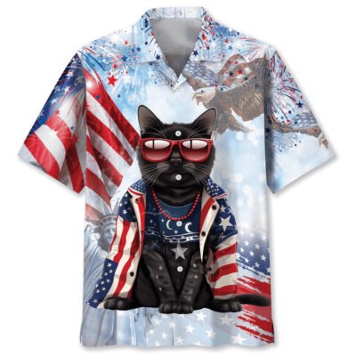 Black Cat Usa Hawaiian Shirt, Cat Hawaiian Shirt, Funny Hawaiian Shirts