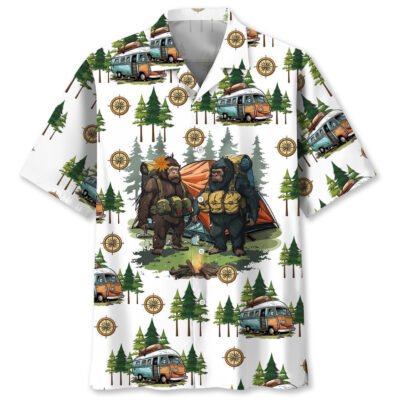Camping Bigfoot Husband And Wife Hawaiian Shirt, Funny Hawaiian Shirt, Cool Hawaiian Shirt, Best Hawaiian Short Sleeve Shirt