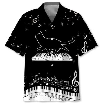 Cat Walk Piano Hawaiian Shirt, Cat Hawaiian Shirt, Funny Hawaiian Shirts