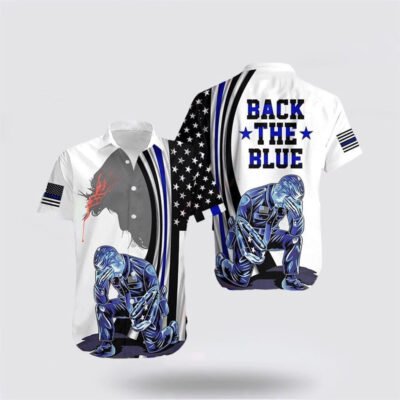 Christian Hawaiian Shirt, Back The Blue Police Flag American Jesus Christ All Over Printed Hawaiian Shirt, Christian Aloha Shirt