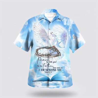 Christian Hawaiian Shirt, Dove Peace Be With You As The Father Hawaiian Shirt, Christian Aloha Short Sleeve Shirt