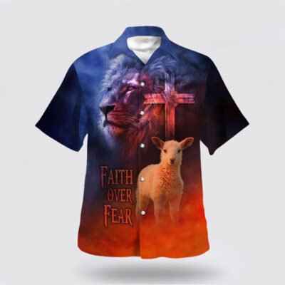 Christian Hawaiian Shirt, Faith Over Fear Sheep Hawaiian Shirt, Christian Aloha Short Sleeve Shirt