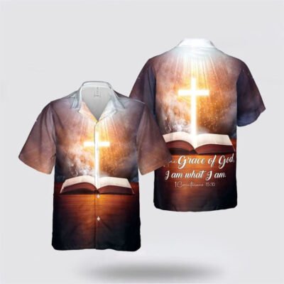 Christian Hawaiian Shirt, Grace Of God I Am What I Am Hawaiian Shirt, Christian Aloha Shirt