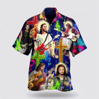 Christian Hawaiian Shirt, Guitar Jesus Love Guitar Hawaiian Shirt, Christian Aloha Short Sleeve Shirt