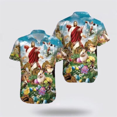 Christian Hawaiian Shirt, Happy Easter Jesus Is Risen Hawaiian Shirt, Christian Aloha Short Sleeve Shirt