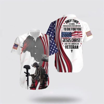 Christian Hawaiian Shirt, Jesus Christ And The American Veteran Hawaiian Shirt, Christian Aloha Shirt