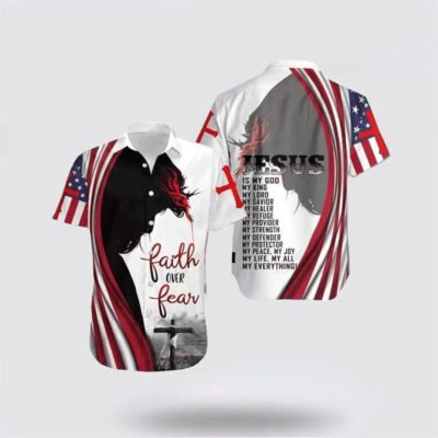 Christian Hawaiian Shirt, Jesus Is My Everything Jesus Christian Religious US Flag Hawaiian Shirt, Christian Aloha Shirt