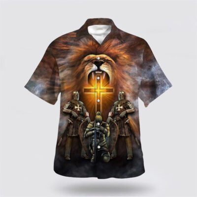 Christian Hawaiian Shirt, Jesus Is My Savior A Child Of God A Man Of Faith A Warrior Of Christ Lion Cross Hawaiian Shirt, Christian Aloha Shirt