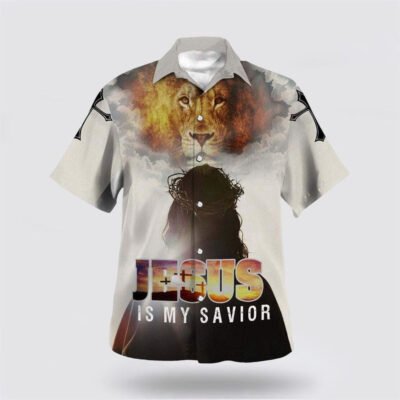 Christian Hawaiian Shirt, Jesus Is My Savior Jesus And The King Lion Christian Clothing Hawaii, Christian Aloha Shirt