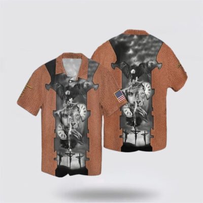 Christian Hawaiian Shirt, Jesus Lion American God Hawaiian Shirt, Christian Aloha Shirt