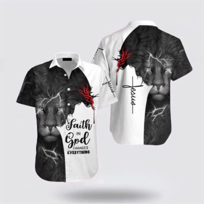 Christian Hawaiian Shirt, Lion Faith In God Hawaiian Shirt, Christian Aloha Short Sleeve Shirt
