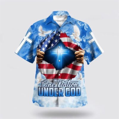 Christian Hawaiian Shirt, One Nation Under God Cross Hawaiian Shirt, Christian Aloha Short Sleeve Shirt
