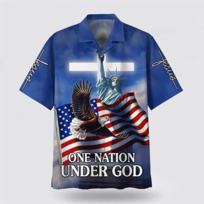 Christian Hawaiian Shirt, One Nation Under God Hawaiian Shirt, Christian Aloha Short Sleeve Shirt