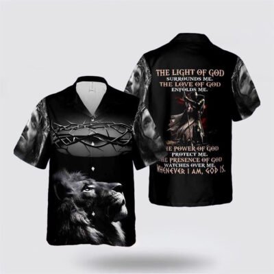 Christian Hawaiian Shirt, The Light Of God Surround me Jesus 1 Hawaiian Shirt, Christian Aloha Short Sleeve Shirt