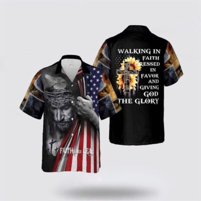 Christian Hawaiian Shirt, Walking In Faith Jesus Christian Giving God The Glory Faith Over Fear Hawaiian Shirt, Christian Aloha Short Sleeve Shirt