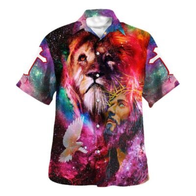 Colorful Jesus Christ Lion Of Judah Christian Hawaiian Shirt For Men, Christian Hawaiian Shirt, Gift For Christian Short Sleeve Shirt