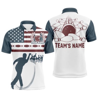 Custom Bowling Polo Shirts, Personalized Bowling Polo Shirt Navy Bowling Jersey Team Bowling Shirt For Men