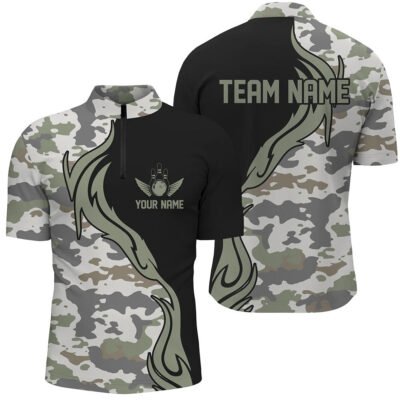 Custom Bowling Polo Shirts, Personalized Camo Bowling Shirts For Men Custom Bowling Team Jerseys Bowlers Outfits