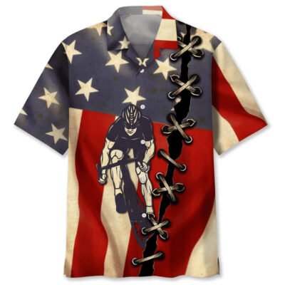 Cycling America Flag Hawaiian Shirt, Funny Hawaiian Shirt, Usa Hawaiian Shirt, Vintage Hawaiian Shirts