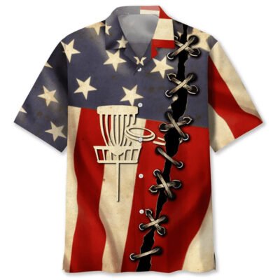 Disc Golf America Flag Hawaiian Shirt, Funny Hawaiian Shirt, Usa Hawaiian Shirt, Vintage Hawaiian Short Sleeve Shirt