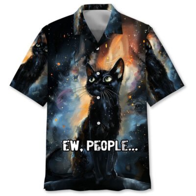Ew People Black Cat Hawaiian Shirt, Cat Hawaiian Shirt, Funny Hawaiian Short Sleeve Shirt
