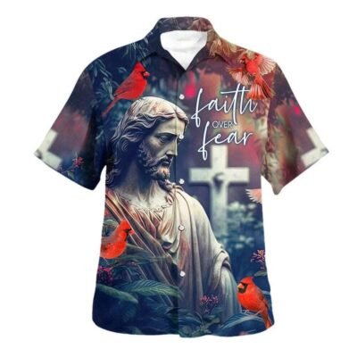 Faith Over Fear Bible Verse Hummingbird Hawaiian Shirt For Men, Christian Hawaiian Shirt, Gift For Christian Short Sleeve Shirt