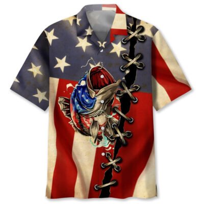 Fishing America Flag Hawaiian Shirt, Funny Hawaiian Shirt, Usa Hawaiian Shirt, Vintage Hawaiian Short Sleeve Shirt