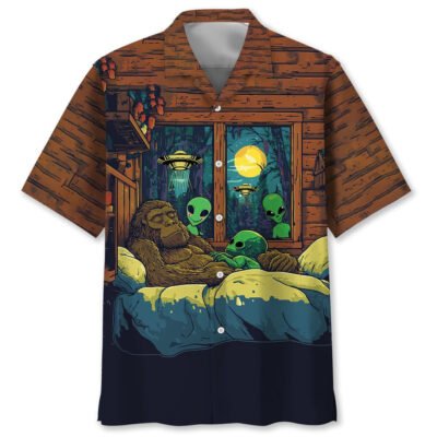 Funny Bigfoot Sleep With Alien Hawaiian Shirt, Funny Hawaiian Shirt, Cool Hawaiian Shirt, Best Hawaiian Short Sleeve Shirt