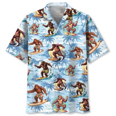 Funny Bigfoot Surfing Beach Hawaiian Shirt, Funny Hawaiian Shirt, Cool Hawaiian Shirts, Best Hawaiian Shirts