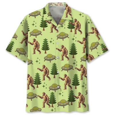 Funny Bigfoot Ufo Hawaiian Shirt, Funny Hawaiian Shirt, Cool Hawaiian Shirts, Best Hawaiian Shirts