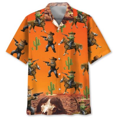 Funny Cat Cowboy Desert Hawaiian Shirt, Cat Hawaiian Shirt, Funny Hawaiian Shirts