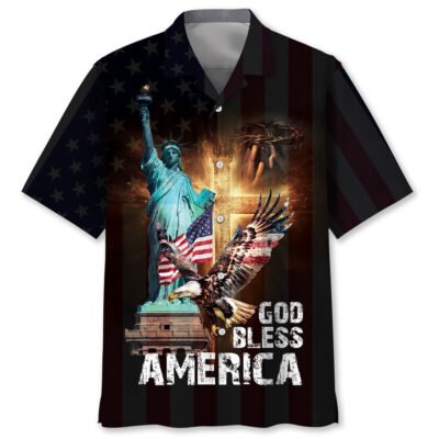 God Bless America Black Hawaiian Shirt, Funny Hawaiian Shirt, Usa Hawaiian Shirt, Vintage Hawaiian Short Sleeve Shirt