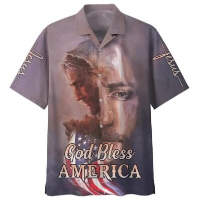 God Bless America Jesus Face Christian Jesus Religious Hawaiian Shirt For Men, Christian Hawaiian Shirt, Gift For Christian Short Sleeve Shirt