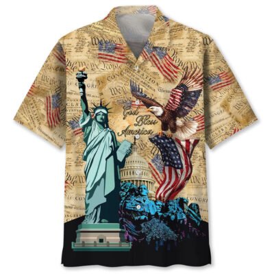 God Bless America Vintage Paper Hawaiian Shirt, Funny Hawaiian Shirt, Usa Hawaiian Shirt, Vintage Hawaiian Short Sleeve Shirt