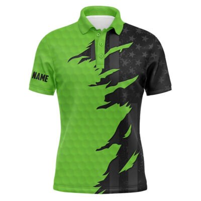 Golf Polo shirts, Personalized Mens Golf Polos Shirts Custom Green Golf Ball Skin Black American Flag Mens Golf Apparel