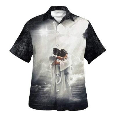 Have Faith Man Hugging Jesus In Heaven Hawaiian Shirt For Men, Christian Hawaiian Shirt, Gift For Christian Short Sleeve Shirt