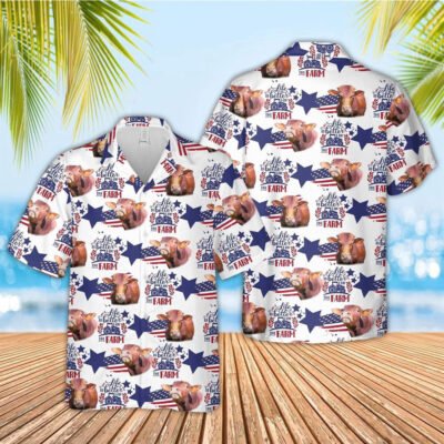 Hawaiian Cow Shirt, Beefmaster American Flag Pattern Hawaiian Shirt, Animal Hawaiian Shirt, Farmer Short Sleeve Shirt