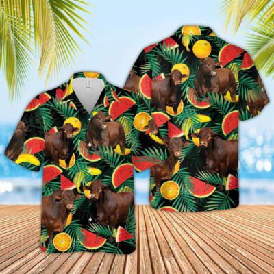 Hawaiian Cow Shirt, Beefmaster Watermelon Hawaiian Shirt, Animal Hawaiian Shirt, Farmer Short Sleeve Shirt