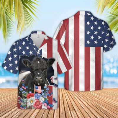 Hawaiian Cow Shirt, Belted Galloway 4Th Of July 3D Hawaiian Shirt, Animal Hawaiian Shirt, Farmer Short Sleeve Shirt