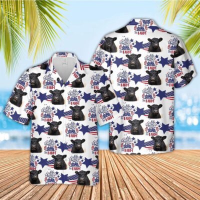 Hawaiian Cow Shirt, Belted Galloway American Flag Pattern Hawaiian Shirt, Animal Hawaiian Shirt, Farmer Short Sleeve Shirt