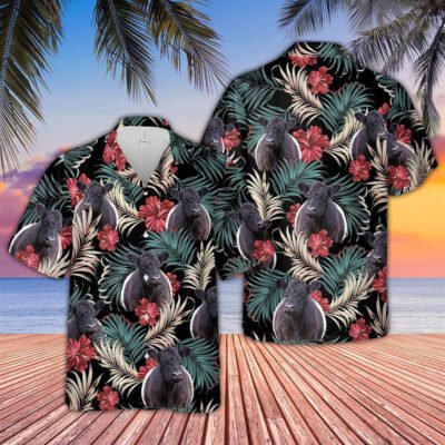 Hawaiian Cow Shirt, Belted Galloway Dark Red Flowers Pattern Hawaiian Shirt, Animal Hawaiian Shirts, Farmer Shirts