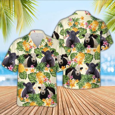 Hawaiian Cow Shirt, Belted Galloway Pineapple Pattern Hawaiian Shirt, Animal Hawaiian Shirt, Farmer Short Sleeve Shirt