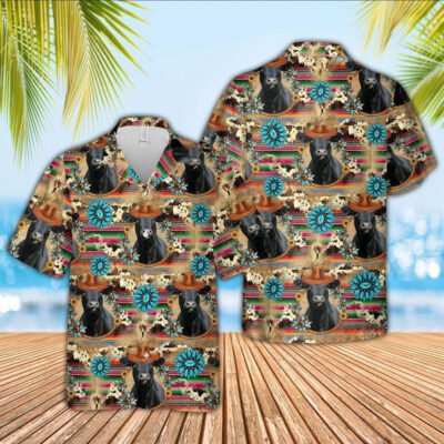 Hawaiian Cow Shirt, Black Angus Cowboy Pattern 3D Hawaiian Shirt, Animal Hawaiian Shirts, Farmer Shirts