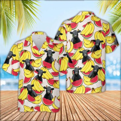 Hawaiian Cow Shirt, Black Angus Face Fruit Pattern 3D Hawaiian Shirt, Animal Hawaiian Shirt, Farmer Short Sleeve Shirt