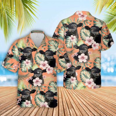 Hawaiian Cow Shirt, Black Angus Summer Happiness Floral Farm 3D Hawaiian Shirt, Animal Hawaiian Shirt, Farmer Short Sleeve Shirt