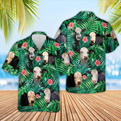 Hawaiian Cow Shirt, Black Baldy 3D Hawaiian Shirt, Animal Hawaiian Shirt, Farmer Short Sleeve Shirt
